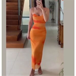 Zara Draped Ruched Tulle Mesh Dress